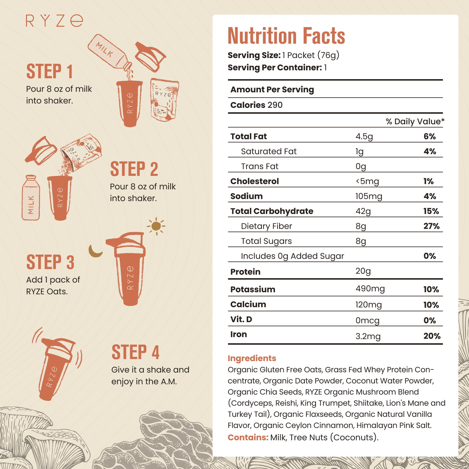 Mushroom Overnight Oats Pack (14 Servings) Fresh M031-087