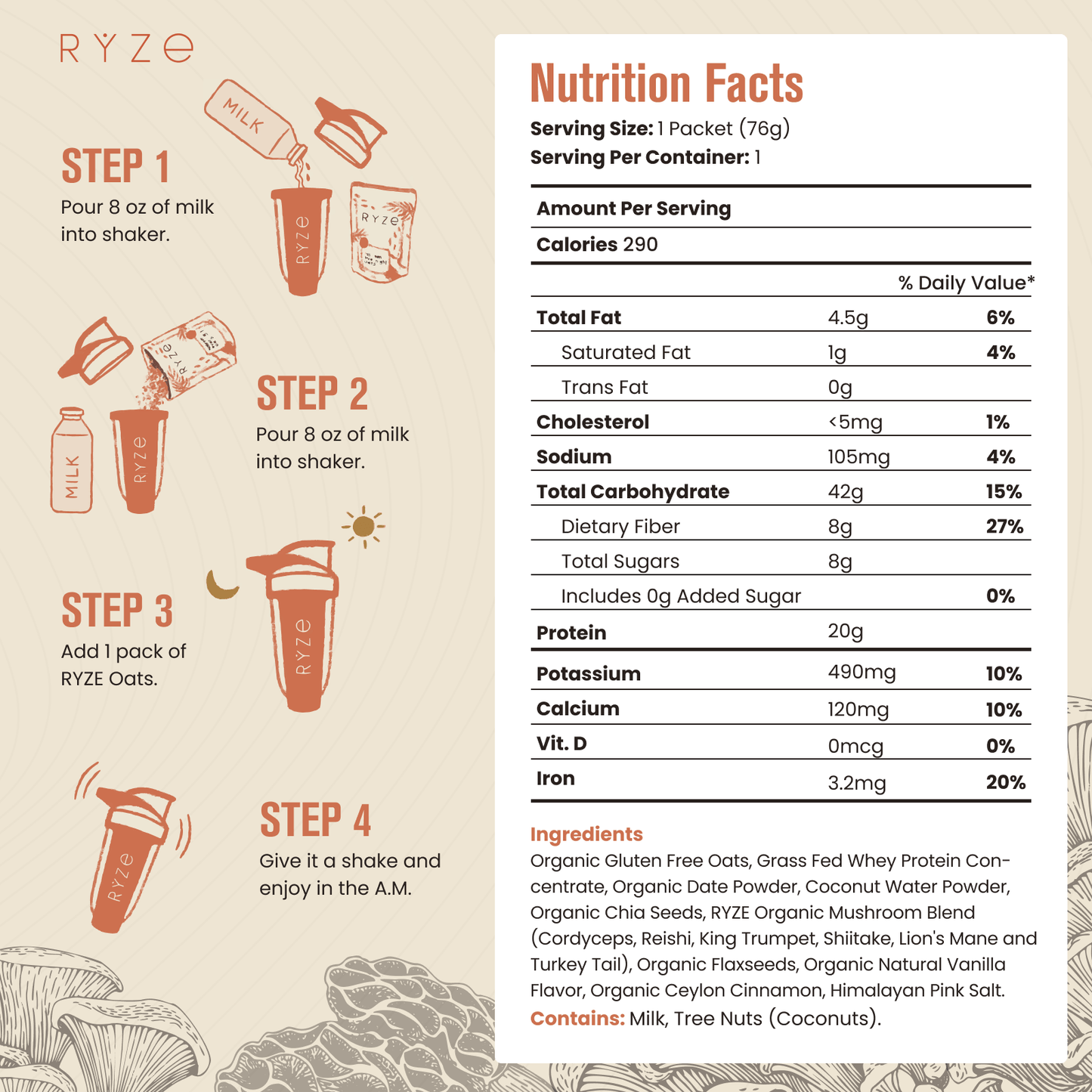Mushroom Overnight Oats Pack (28 Servings) Pure M031-086