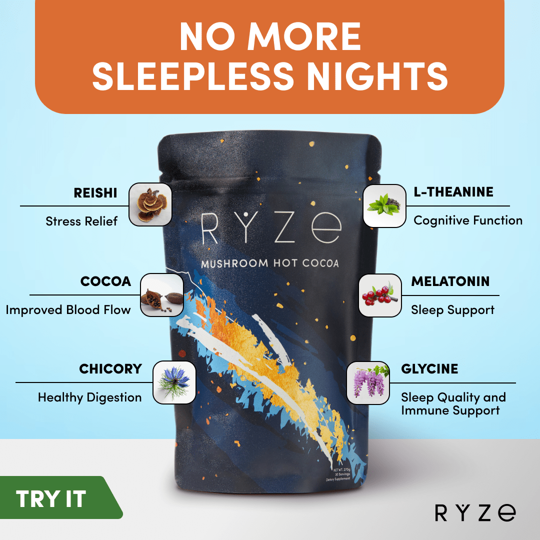 RYZE Hot Cocoa - with 6 Sleep Superfoods to Help Fall Asleep and Stay Asleep Bright M031-053