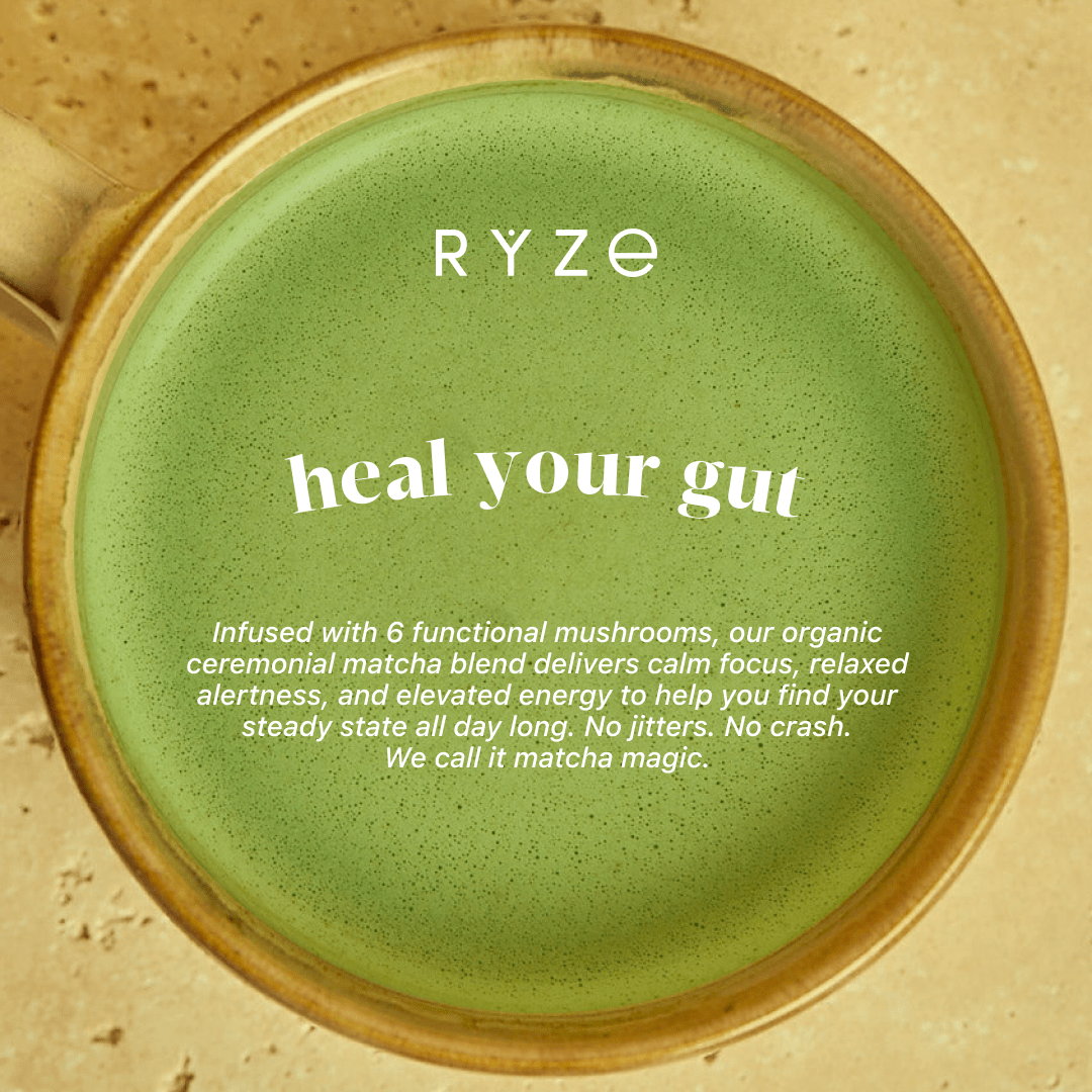 RYZE Mushroom Matcha - with 6 Organic Adaptogenic Mushrooms Grown In USA and Ceremonial-Grade Japanese Matcha Choice M031-094