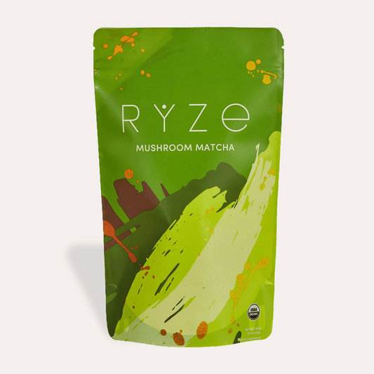 RYZE Mushroom Matcha - with 6 Organic Adaptogenic Mushrooms Grown In USA and Ceremonial-Grade Japanese Matcha Choice M031-094